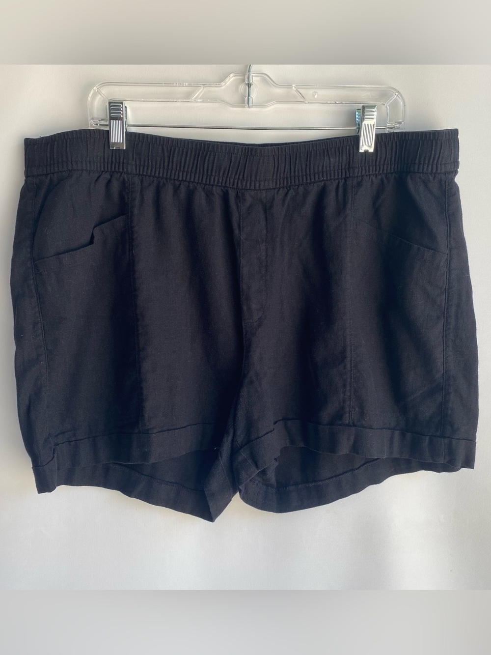 Old Navy black cuffed linen shorts summer beach resort travel XL